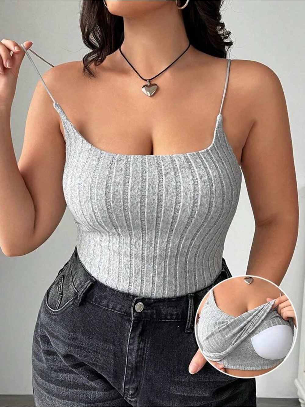 Light Grey Ribbed Square Neck Cami